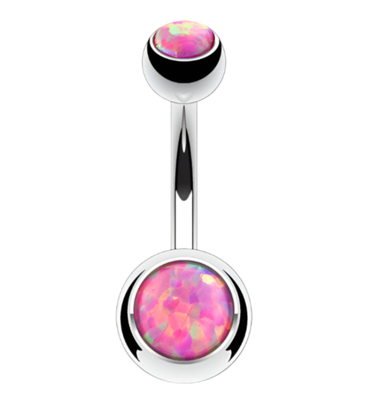 Pink Opal Stainless Steel Belly Button Ring