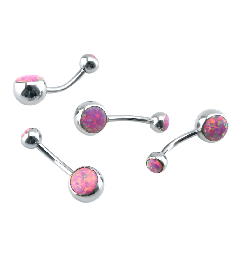 Pink Opal Stainless Steel Belly Button Ring