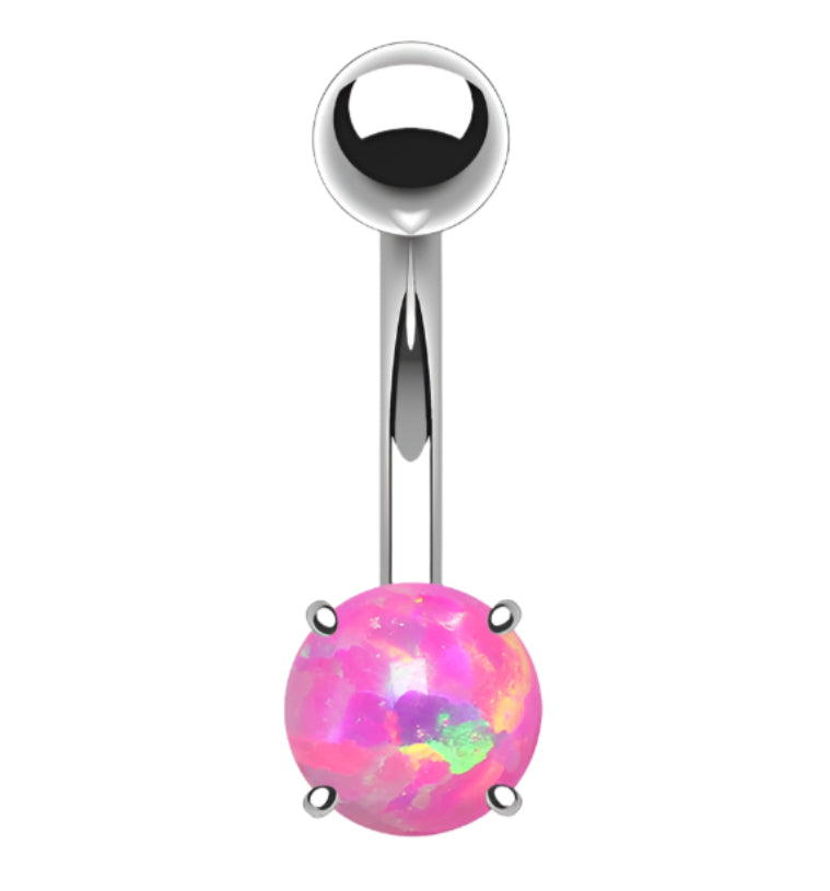 Simple Pink Opalite Stainless Steel Belly Button Ring