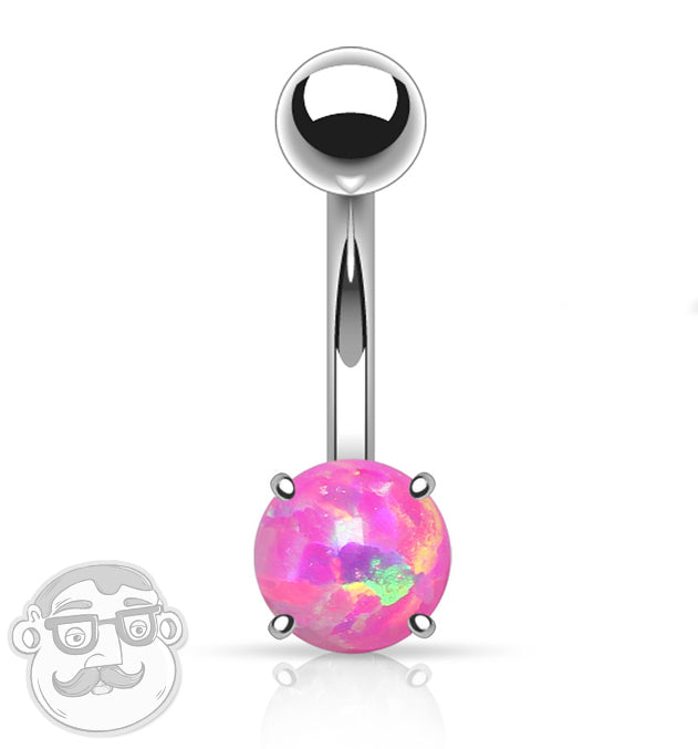 Simple Pink Opalite Stainless Steel Belly Button Ring