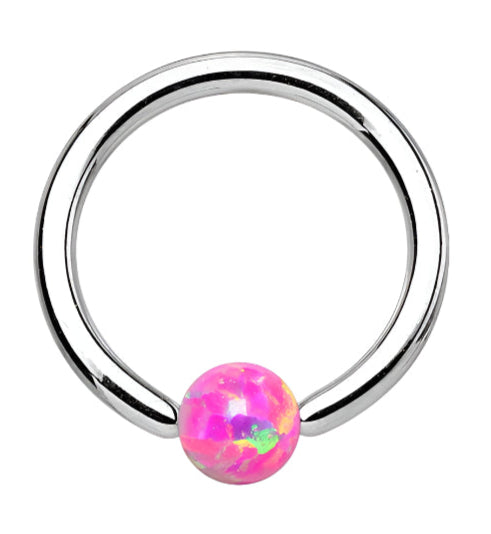 Pink Opalite Stainless Steel Captive Ring