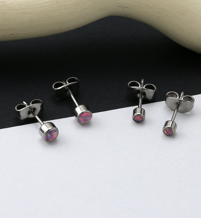 Pink Opal Titanium Bezel Earrings