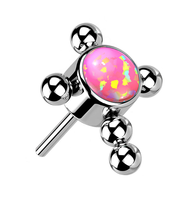 Pink Opalite Beaded Cross Titanium Threadless Top