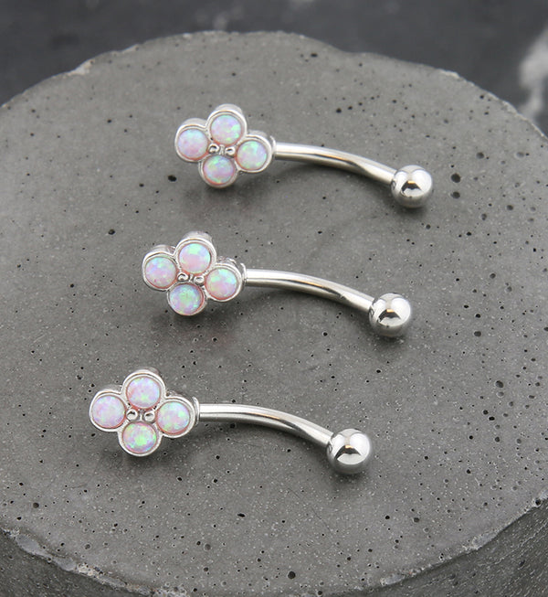 Pink Opalite Beaded Quad Stainless Steel Curved Barbell