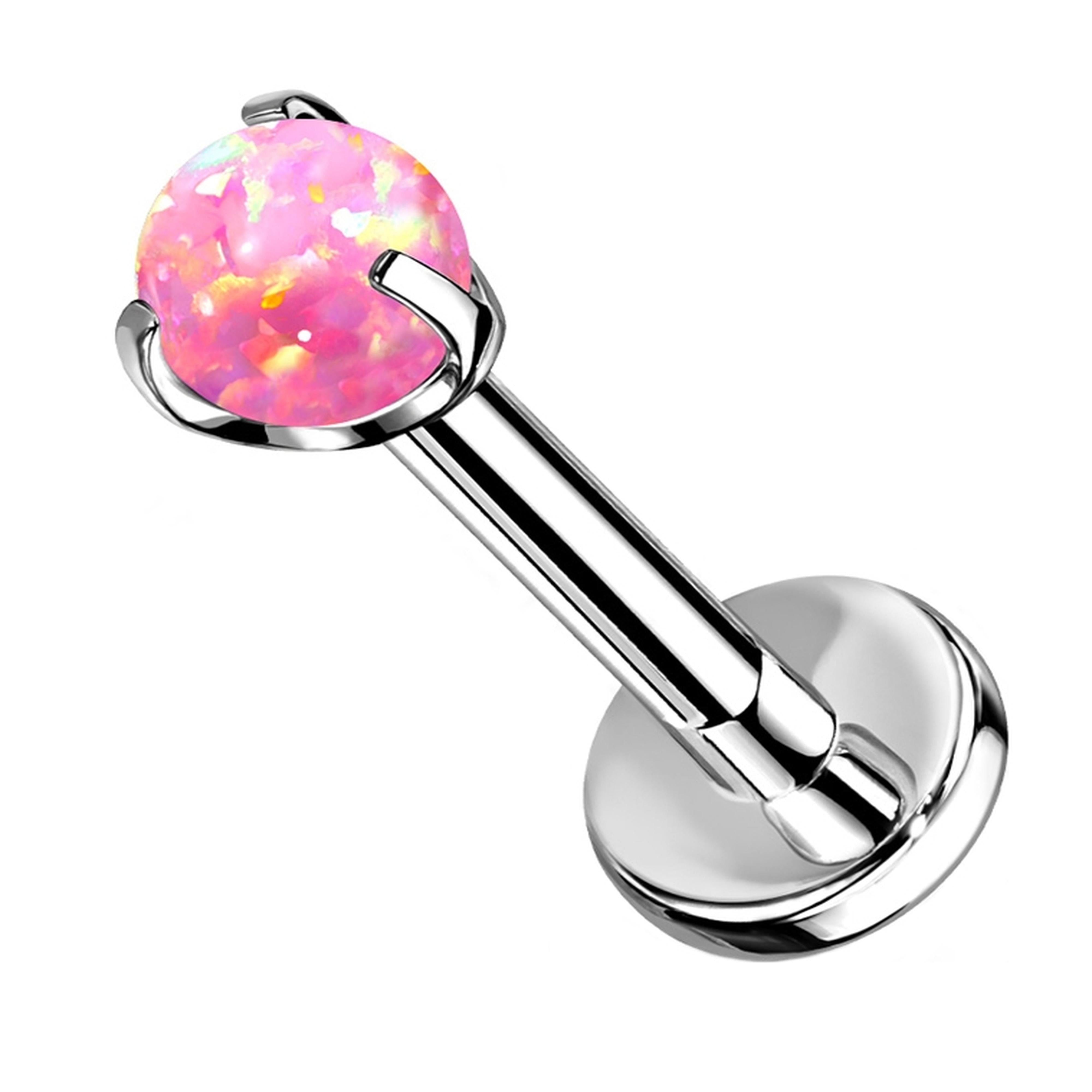 Pink Opalite Claw Set Titanium Threadless Labret