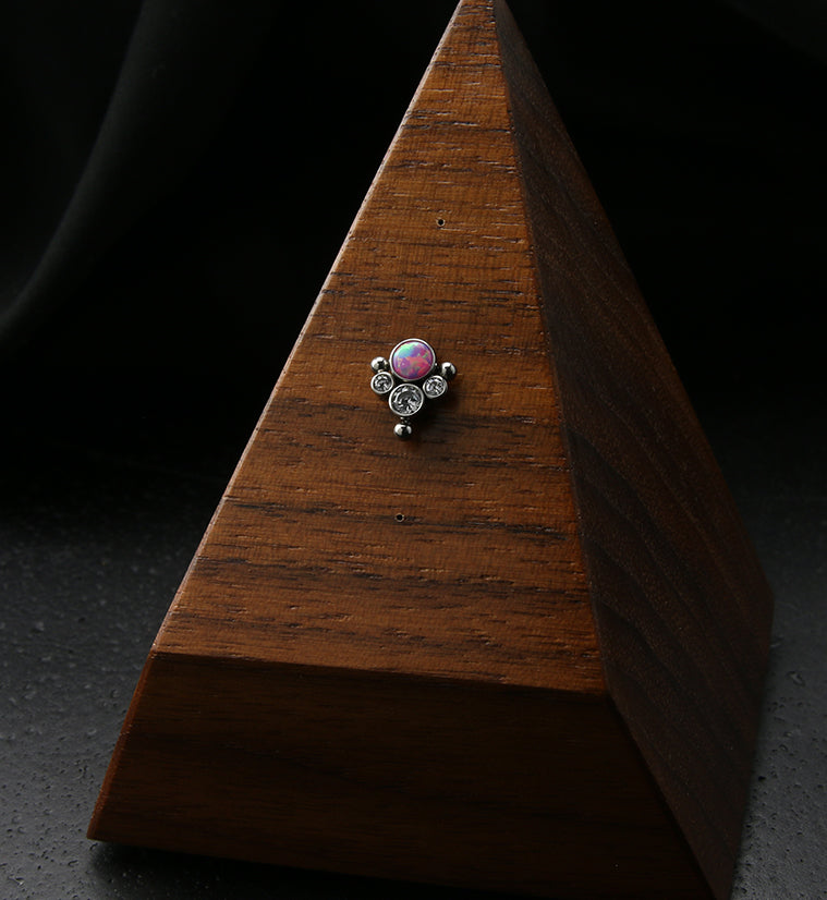 Pink Opalite Clear CZ Bundle Titanium Threadless Top