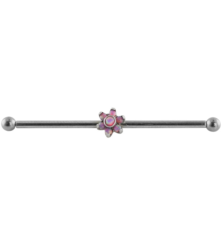 Pink Opalite Flower Titanium Industrial Barbell