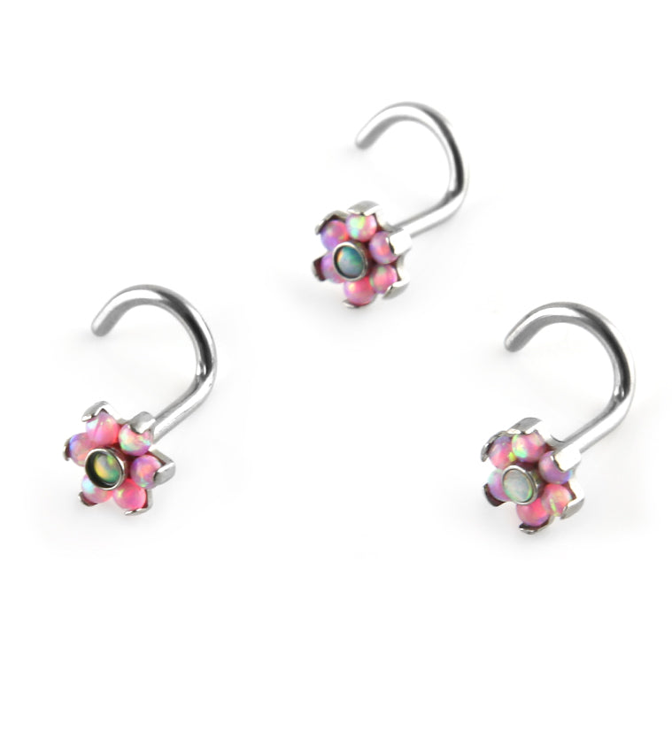 18G Titanium Pink Opalite Flower Nose Screw
