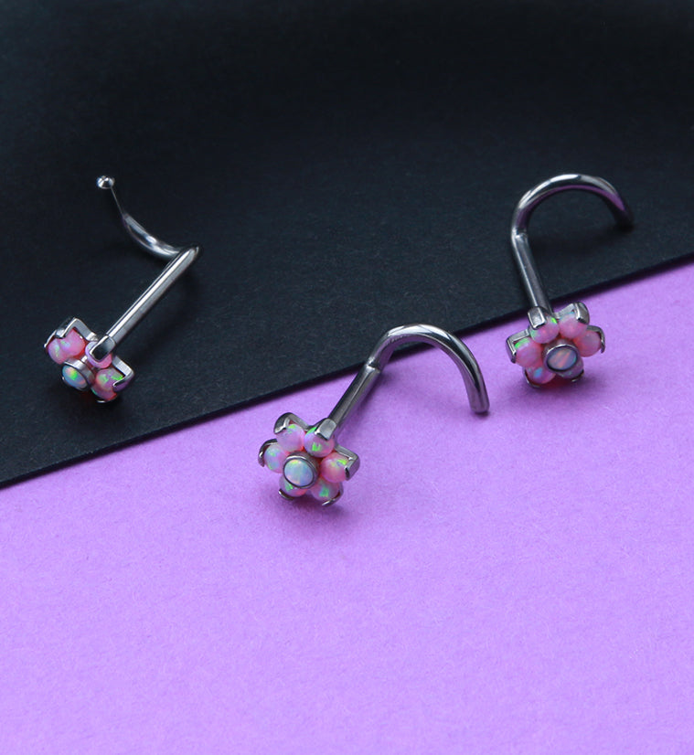 18G Titanium Pink Opalite Flower Nose Screw