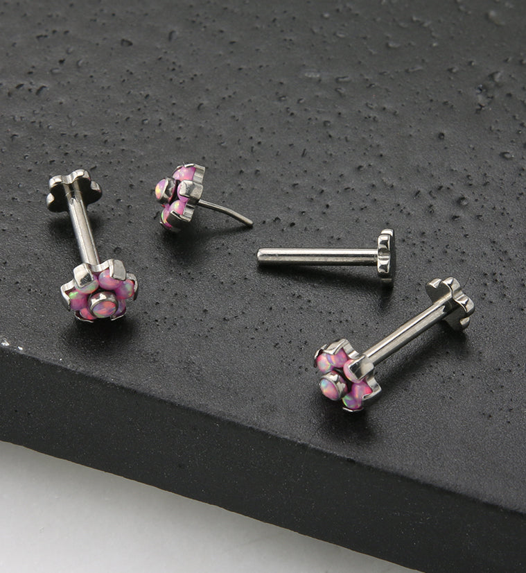 Pink Opalite Flower Titanium Threadless Labret