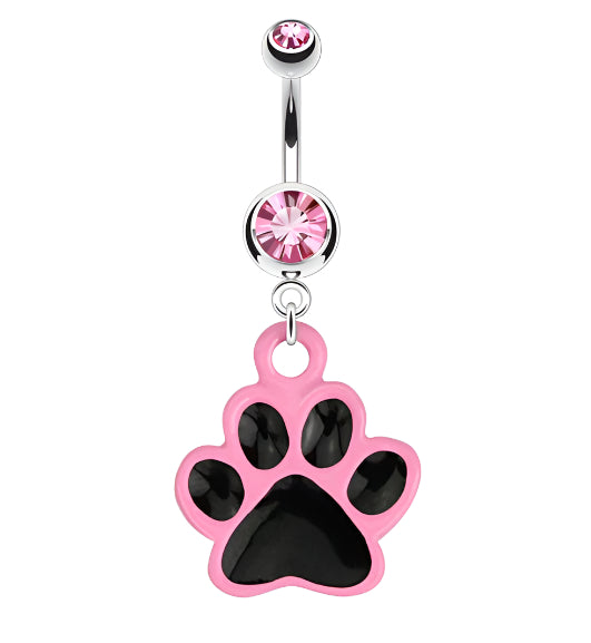 Black & Pink Paw Dangle Belly Button Ring