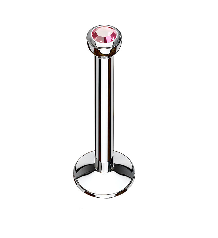 Pink CZ Stainless Steel Internally Threaded Labret