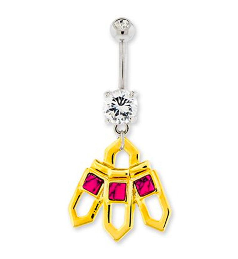 Pink Howlite Stone Triple Wand Belly Button Ring