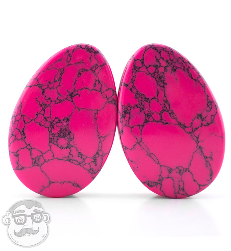 Pink Howlite Stone Teardrop Plugs