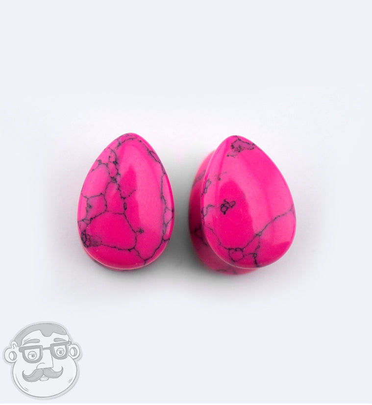 Pink Howlite Stone Teardrop Plugs
