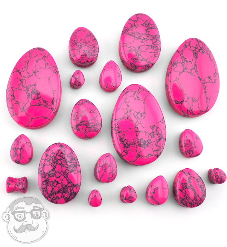 Pink Howlite Stone Teardrop Plugs