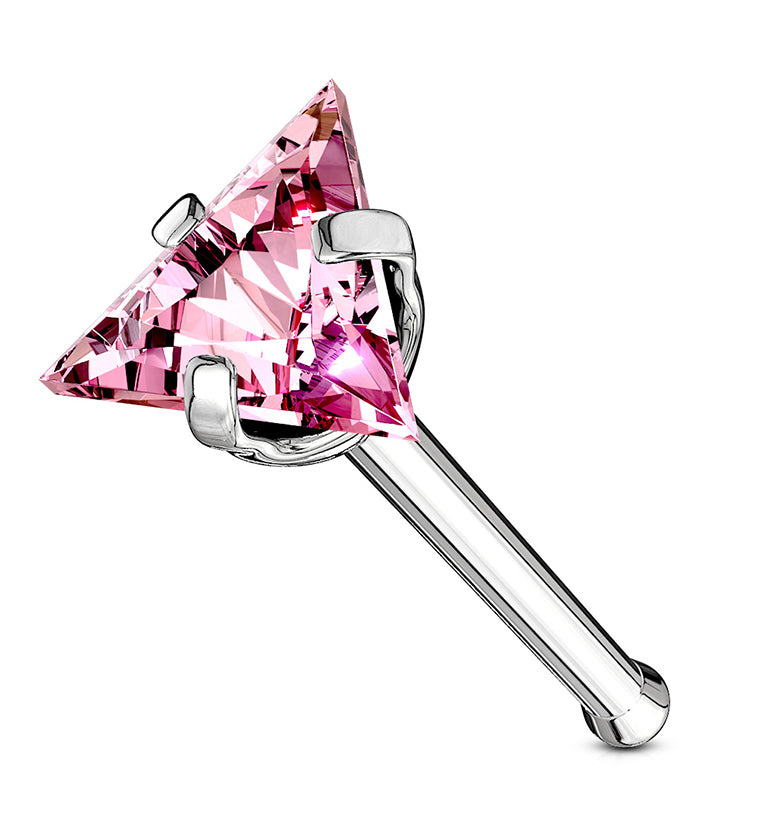 20G Pink Triangle CZ Stainless Steel Nosebone