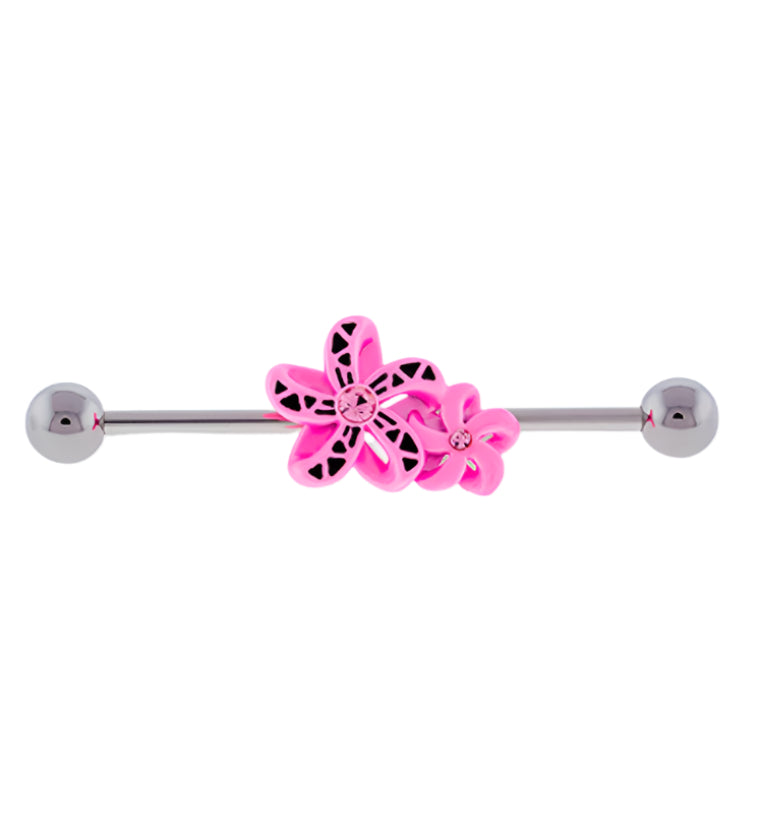 Pink Tropic Flower Industrial Barbell