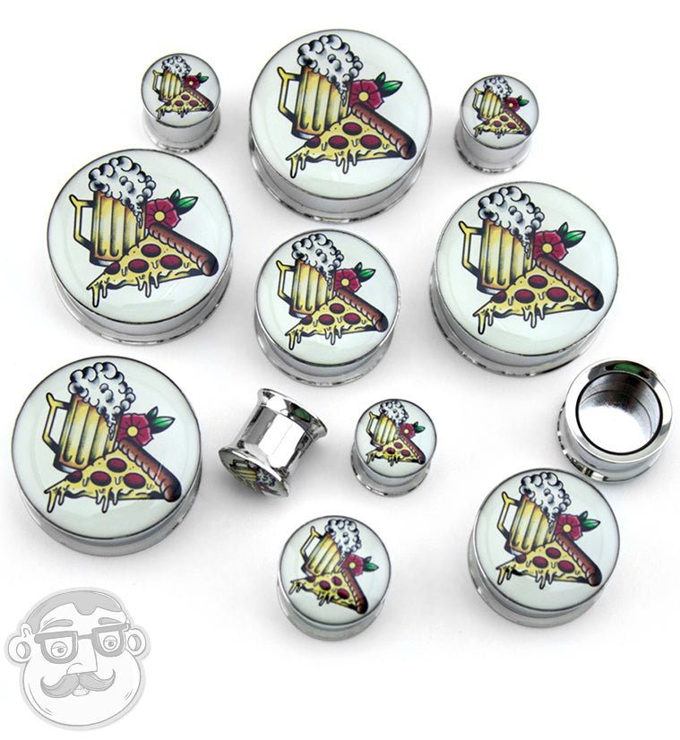 Pizza & Beer Tattoo Steel Plugs