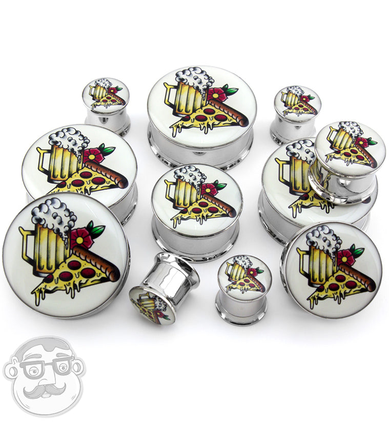 Pizza & Beer Tattoo Steel Plugs