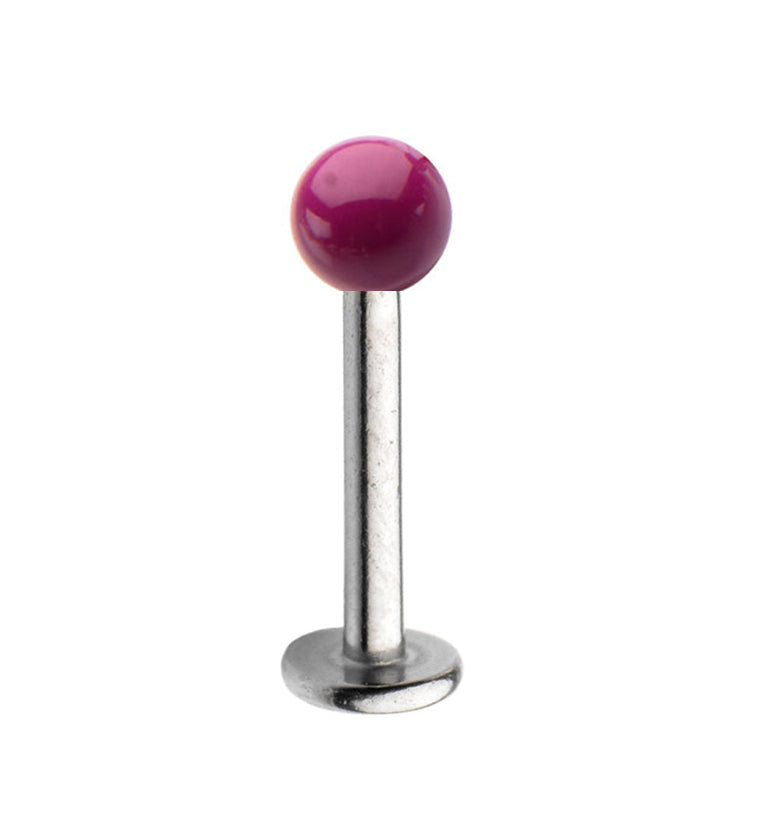 16G Stainless Steel Lip / Labret Stud with Purple Ceramic Ball
