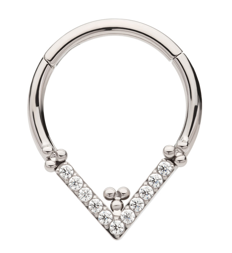 Point Beaded Clear CZ Titanium Hinged Segment Ring