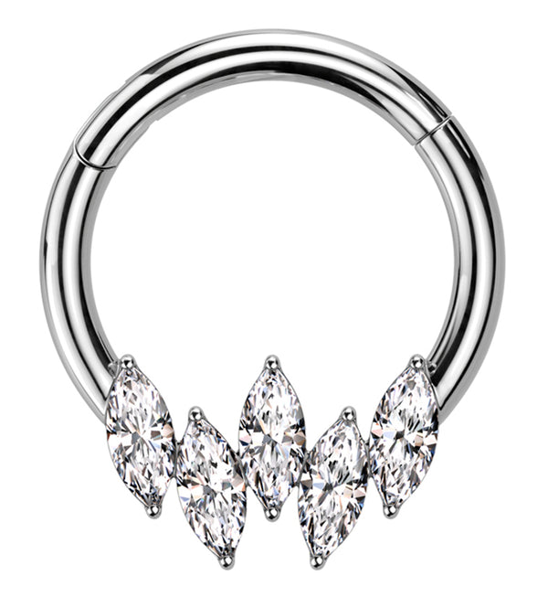 Point Marquise Clear CZ Stainless Steel Hinged Segment Ring