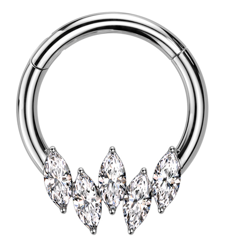 Point Marquise Clear CZ Stainless Steel Hinged Segment Ring