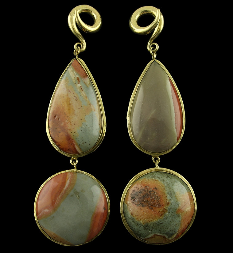 V10 Double Polychrome Ocean Jasper Stone Brass Ear Weights