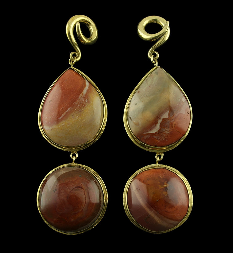Double Polychrome Ocean Jasper Stone Brass Ear Weights