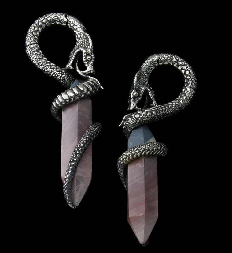 Polychrome Jasper Stone Cobra White Brass Hinged Ear Weights
