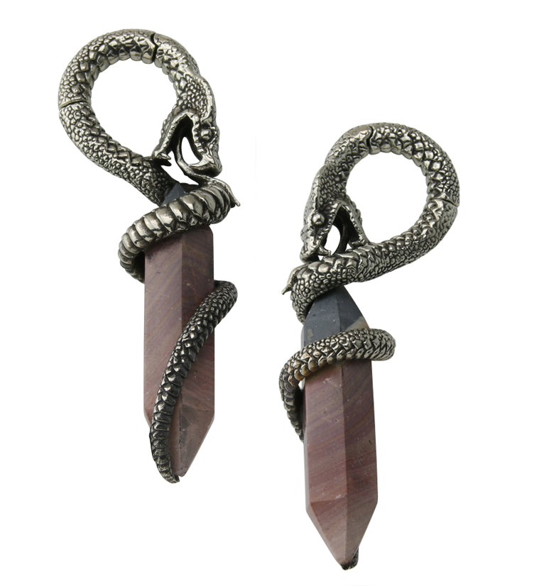 Polychrome Jasper Stone Cobra White Brass Hinged Ear Weights