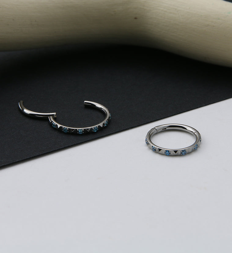 Polyhedra Aqua CZ Edge Titanium Hinged Segment Ring