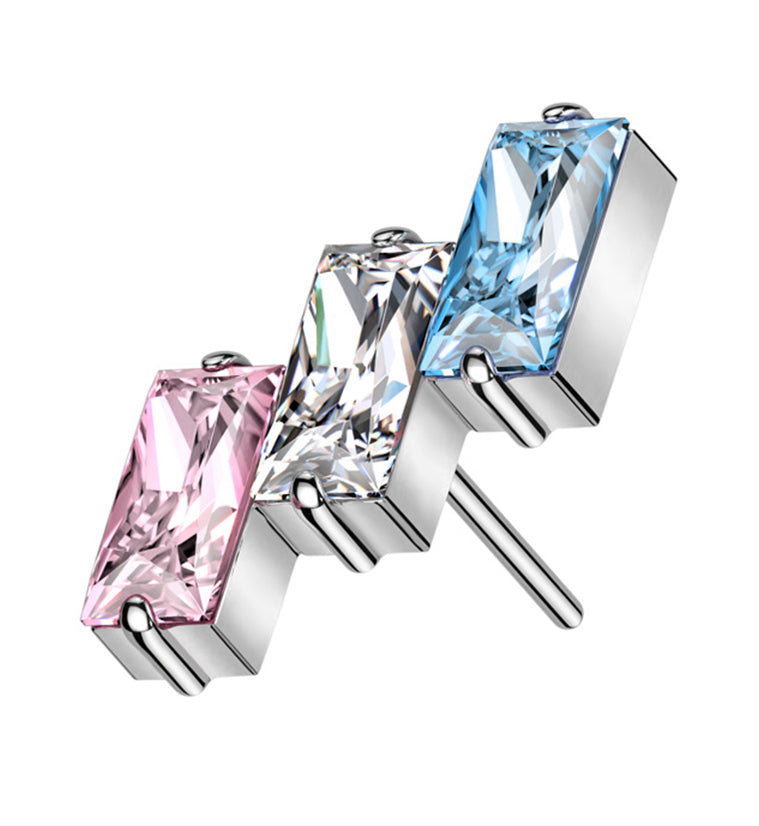 Pride Triple Slant CZ Threadless Titanium Top