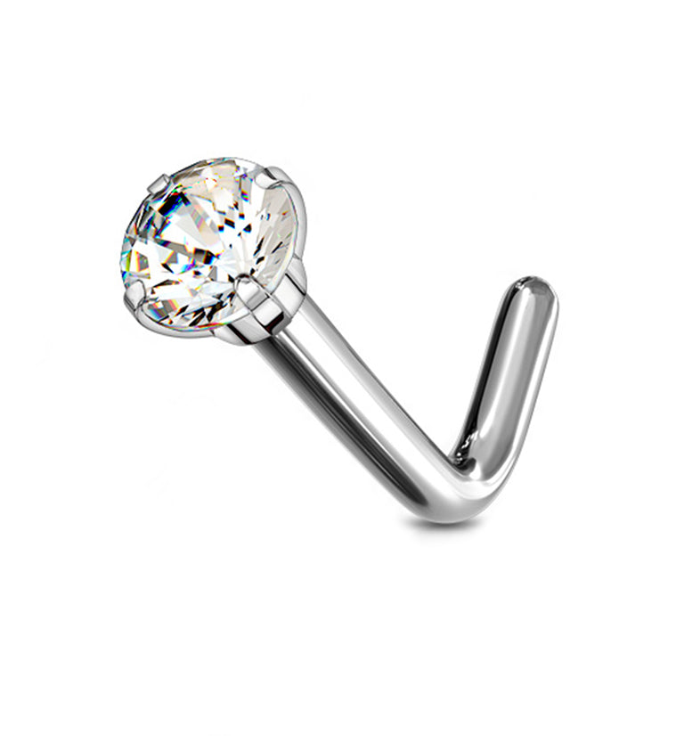 10 Pcs 18G Prong Set 2mm Clear CZ L Bend Nose Stud Rings 316L Surgical Steel
