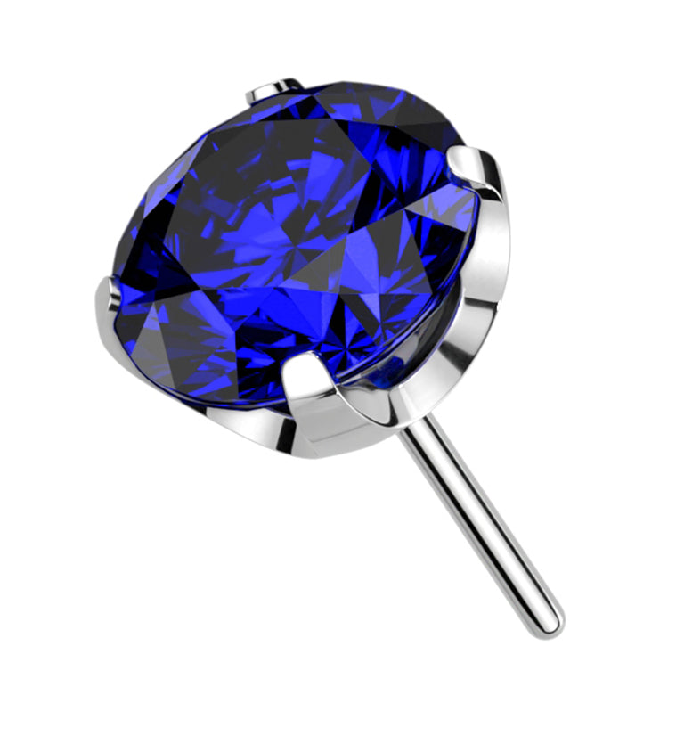 Prong Dark Blue CZ Threadless Titanium Top