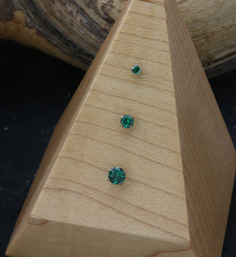 Prong Dark Green CZ Threadless Titanium Top