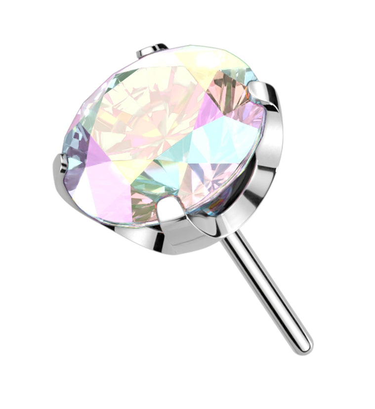 Prong Rainbow Aurora CZ Threadless Titanium Top