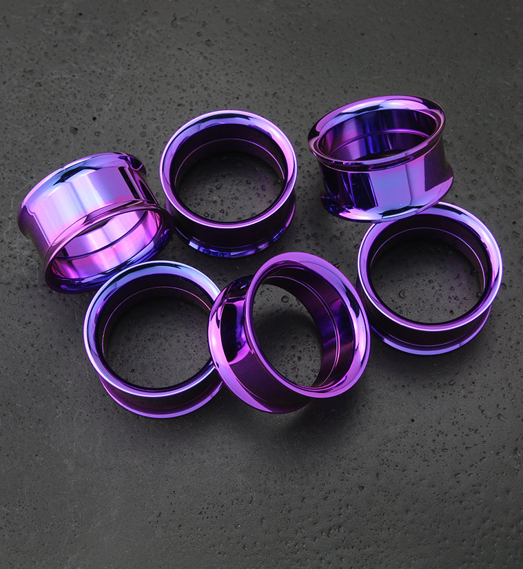 Purple Anodized Stainless Steel Internally Threaded Tunnel Plugs