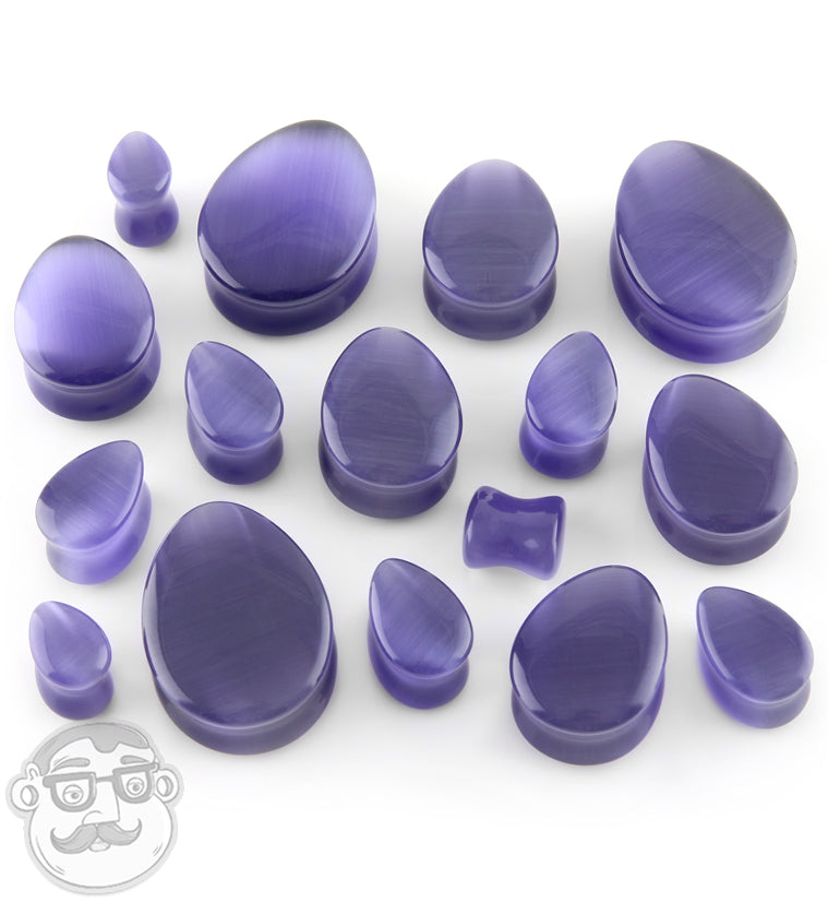 Purple Cat's Eye Glass Teardrop Plugs