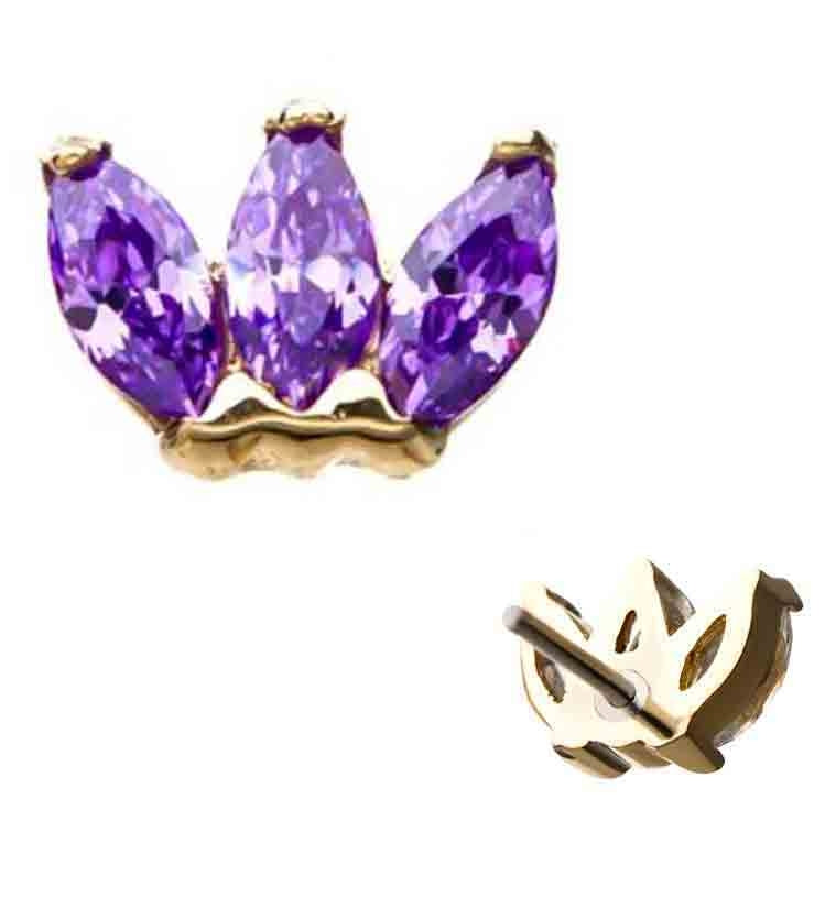 14kt Gold Purple CZ Lotus Threadless Top