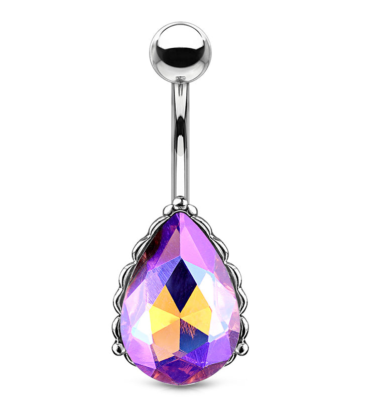 Purple Gem Drop Belly Button Ring
