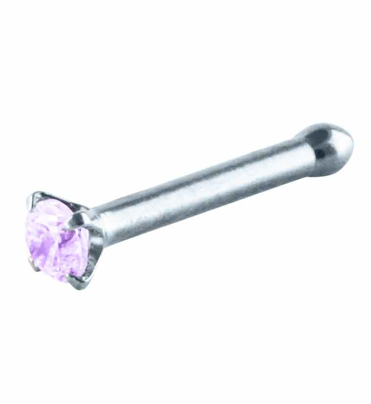Purple CZ Prong Set Titanium Nosebone