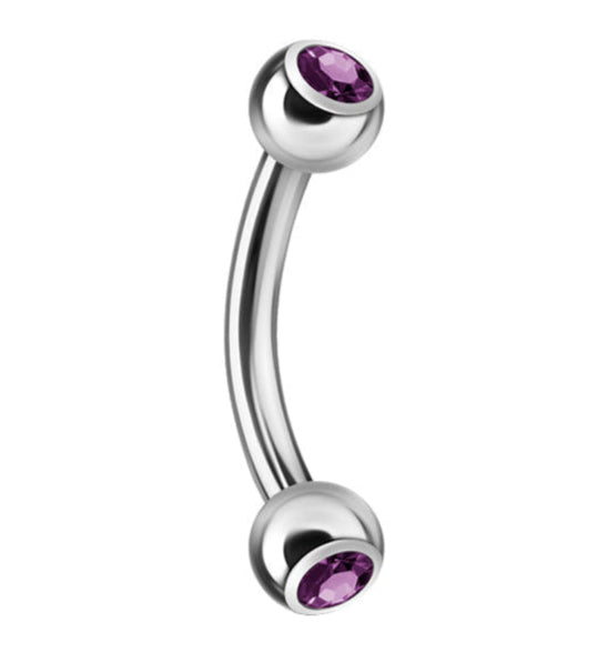 Purple Double CZ Stainless Steel Curved Barbell