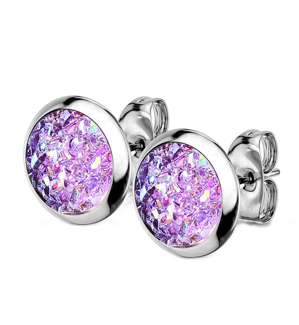 Purple Druzy Set Earrings