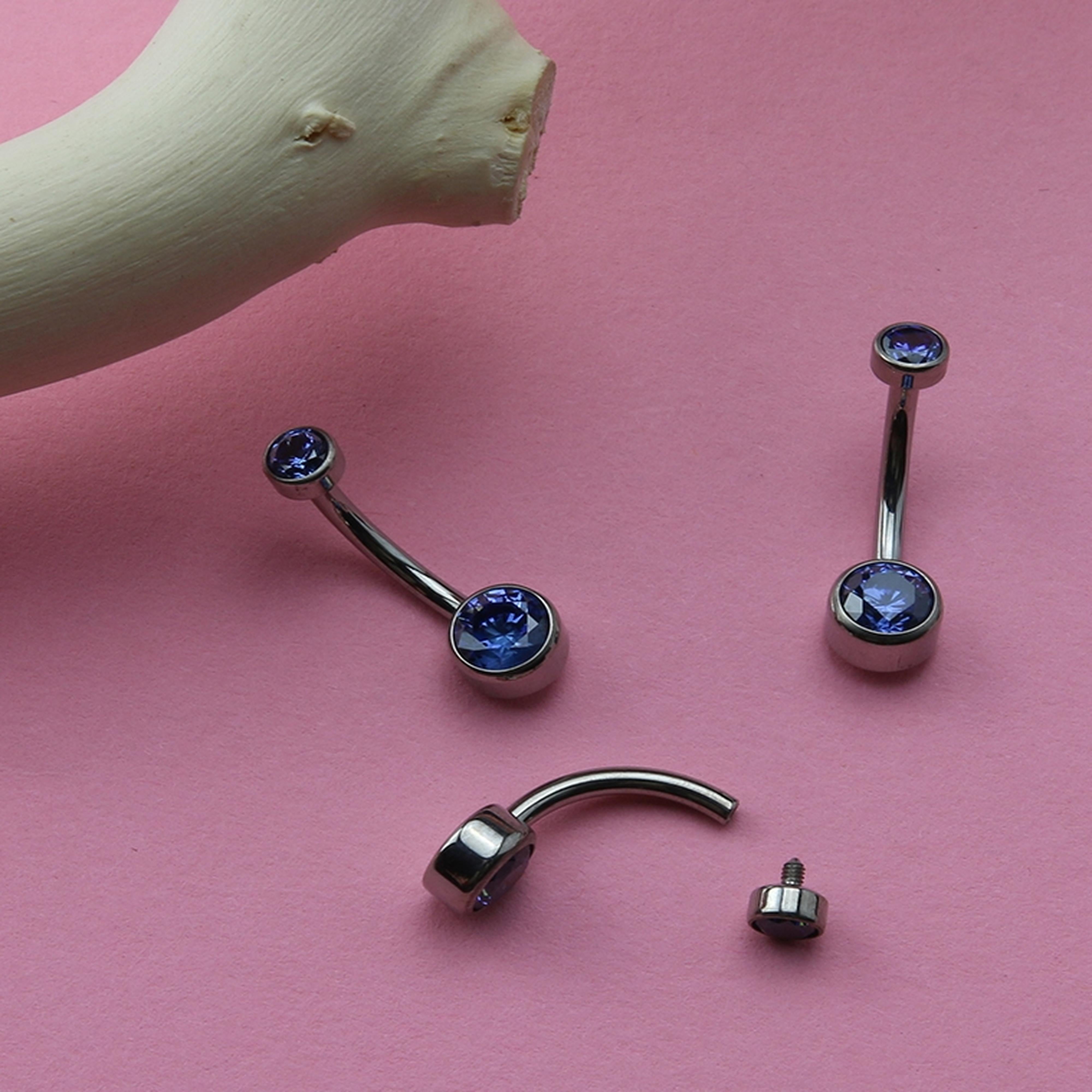 Tanzanite Double Flat Bezel CZ Titanium Belly Button Ring
