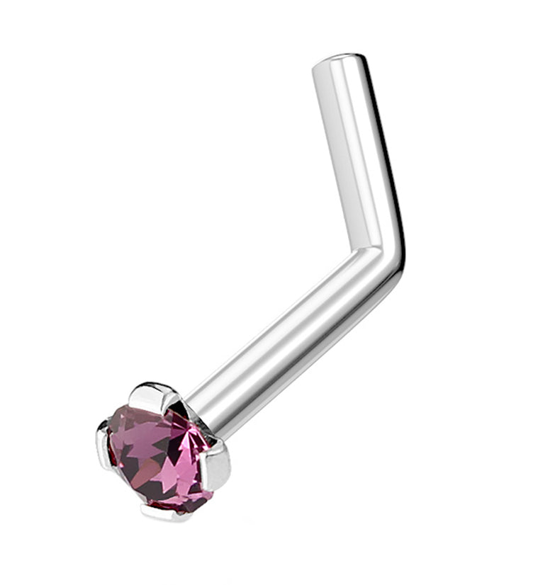 Purple CZ Gem Top L Bend Nose Ring