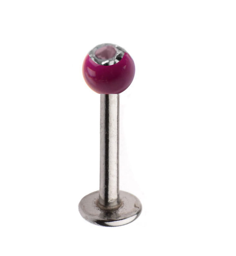 16G Stainless Steel Lip / Labret Stud with CZ Purple Ceramic Ball