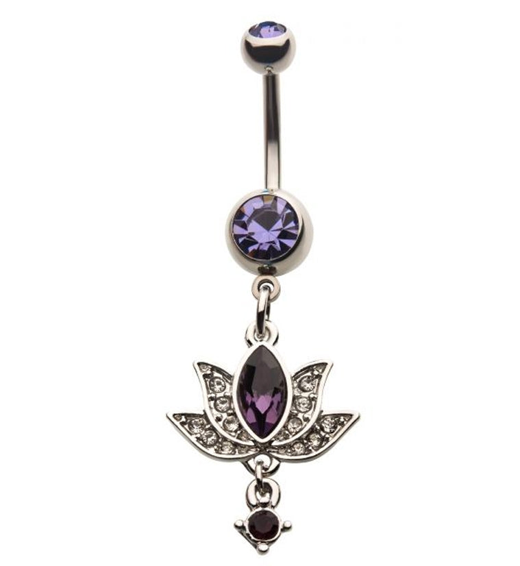 Lotus Flower Purple Gem Belly Ring