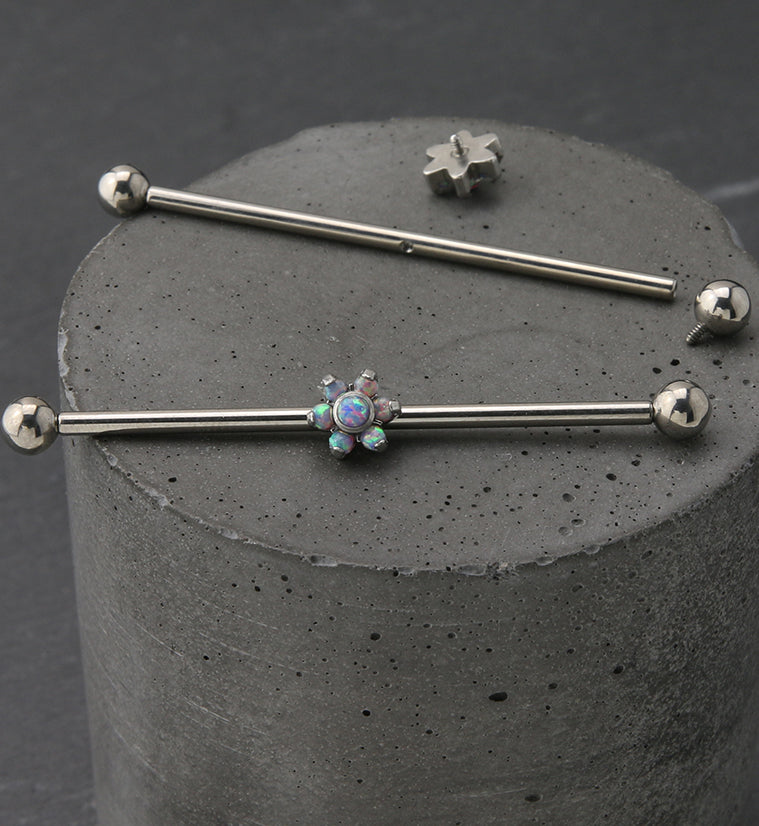 Purple Opalite Flower Titanium Industrial Barbell